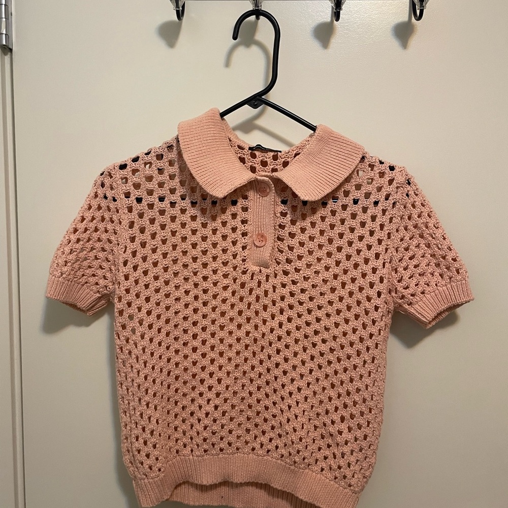 American Apparel pink Knit Women's collared open knit blouse size medium